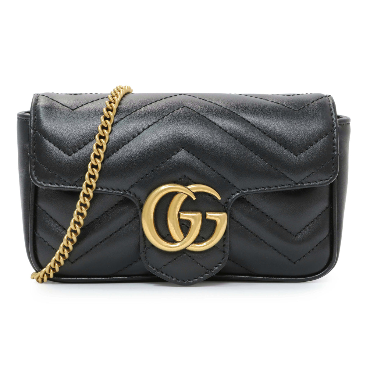 Gucci Black Calfskin Matelasse Super Mini GG Marmont Handbags Gucci