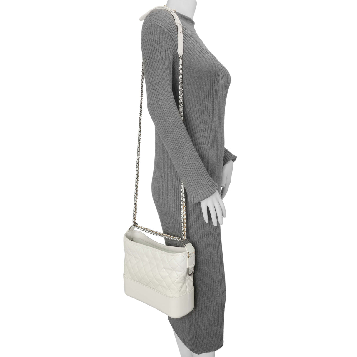 Chanel Patent White Goatskin Quilted Medium Gabrielle Hobo Handbags Chanel