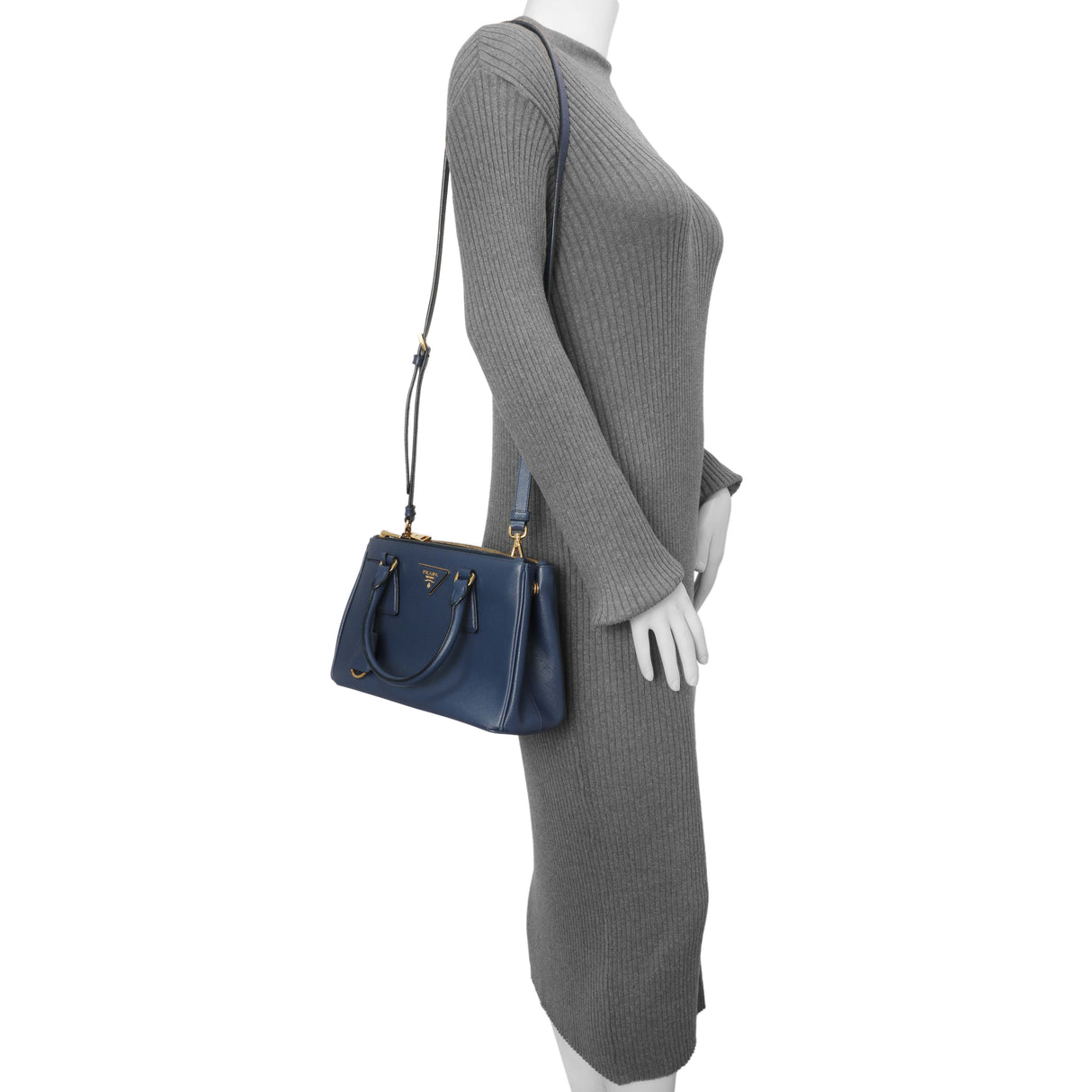 Prada Bluette Saffiano Small Galleria Double Zip Tote Handbags Prada