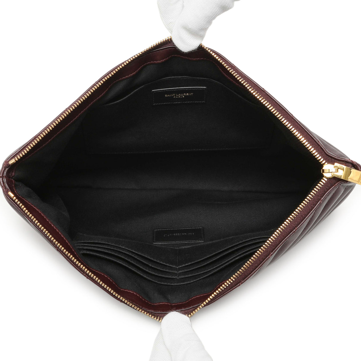 Saint Laurent Burgundy Calfskin Matelasse Chevron Monogram Document Holder Handbags Saint Laurent