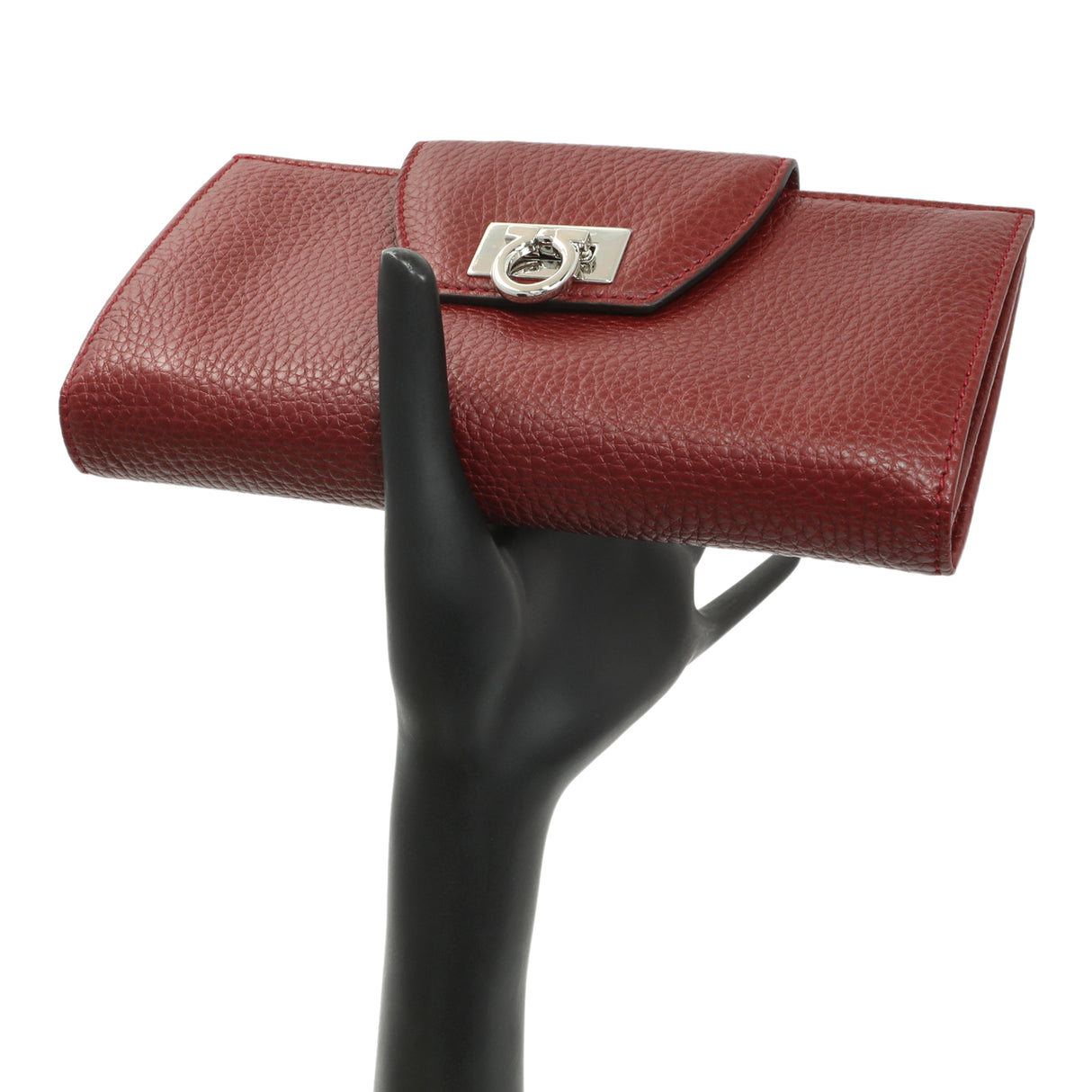 Salvatore Ferragamo Burgundy Calfskin Gancini Flap Wallet Accessories Salvatore Ferragamo