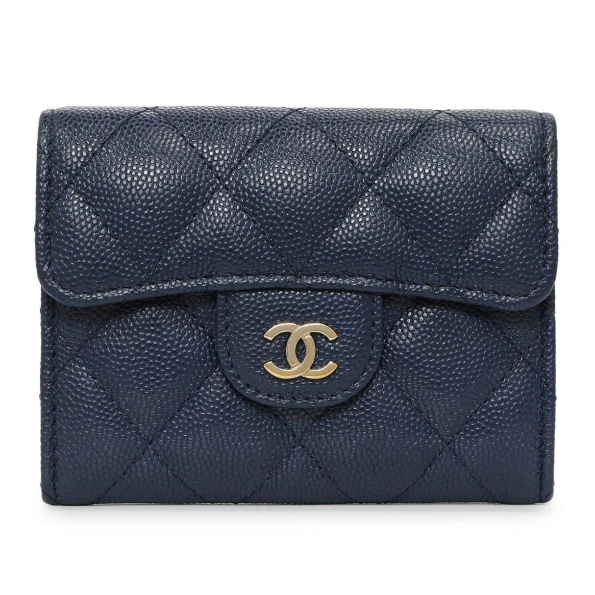 Chanel Blue Quilted Caviar Flap Card Holder Wallet Accessories Chanel