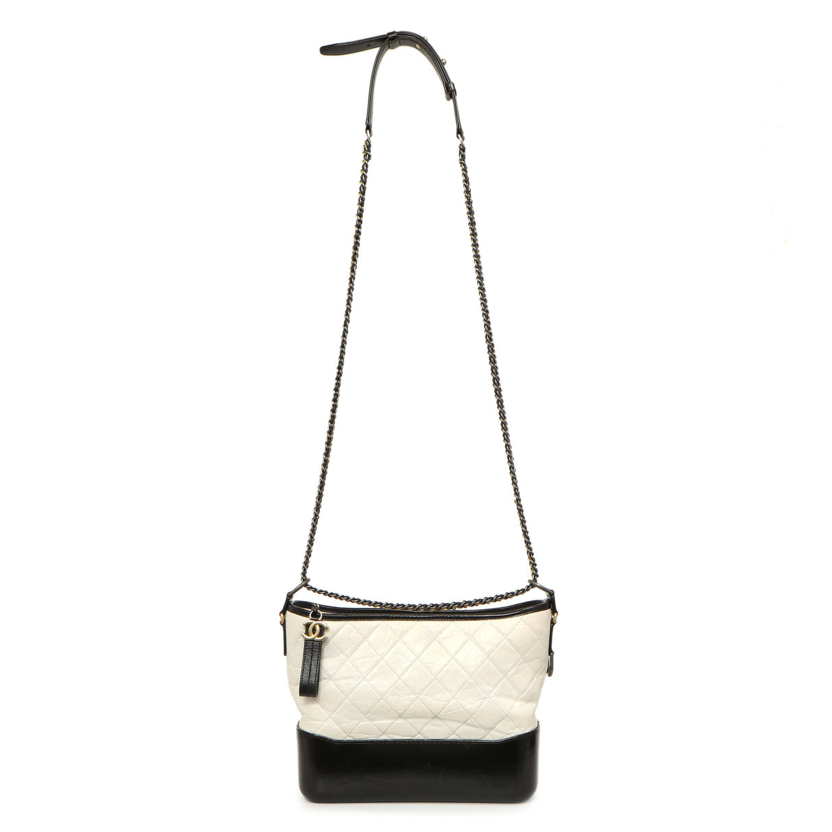 Chanel White Black Aged Calfskin Medium Gabrielle Hobo Handbags Chanel