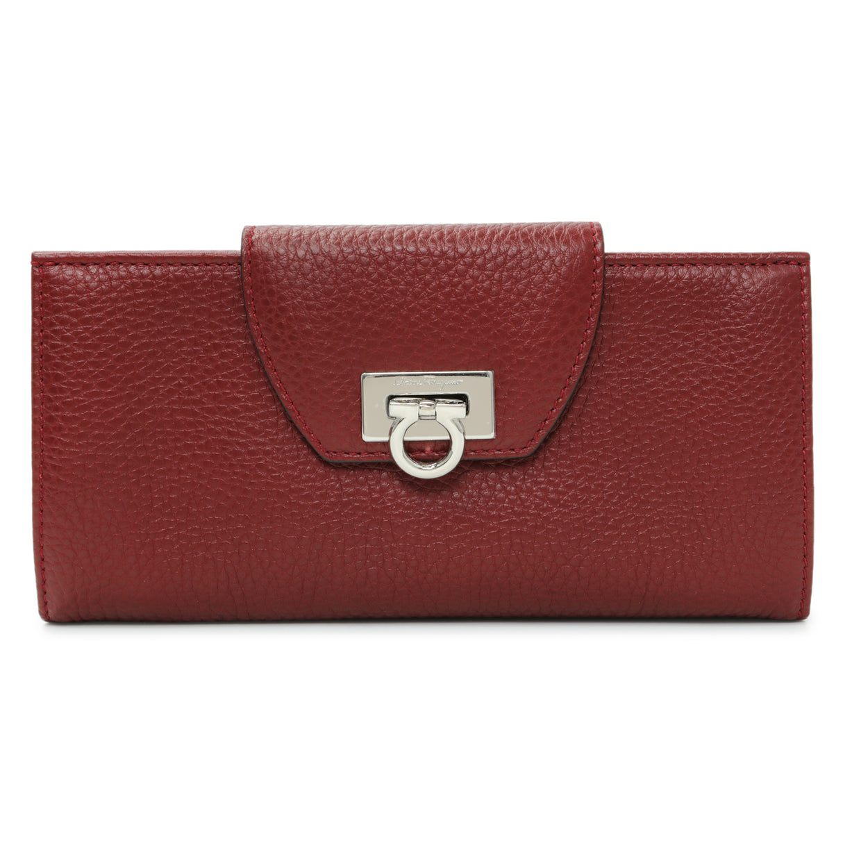 Salvatore Ferragamo Burgundy Calfskin Gancini Flap Wallet Accessories Salvatore Ferragamo