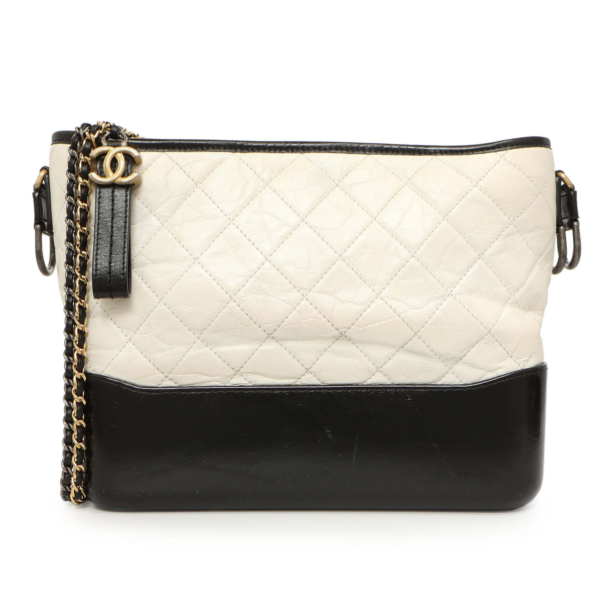 Chanel White Black Aged Calfskin Medium Gabrielle Hobo Handbags Chanel