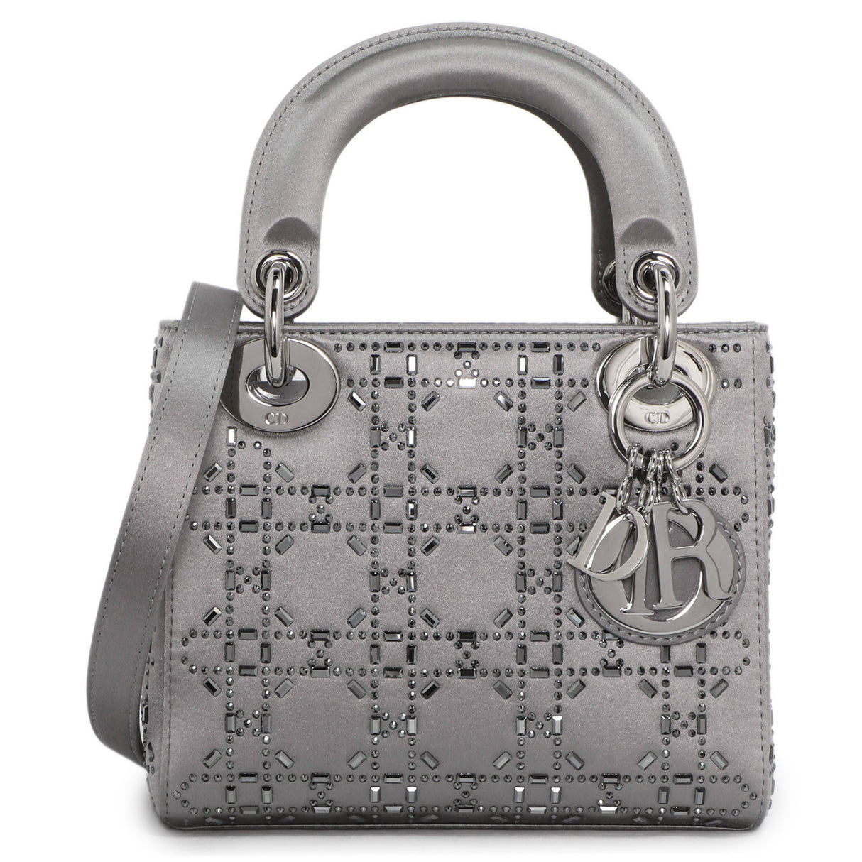 Christian Dior Grey Satin Crystal Cannage Mini Lady Dior Christian Dior