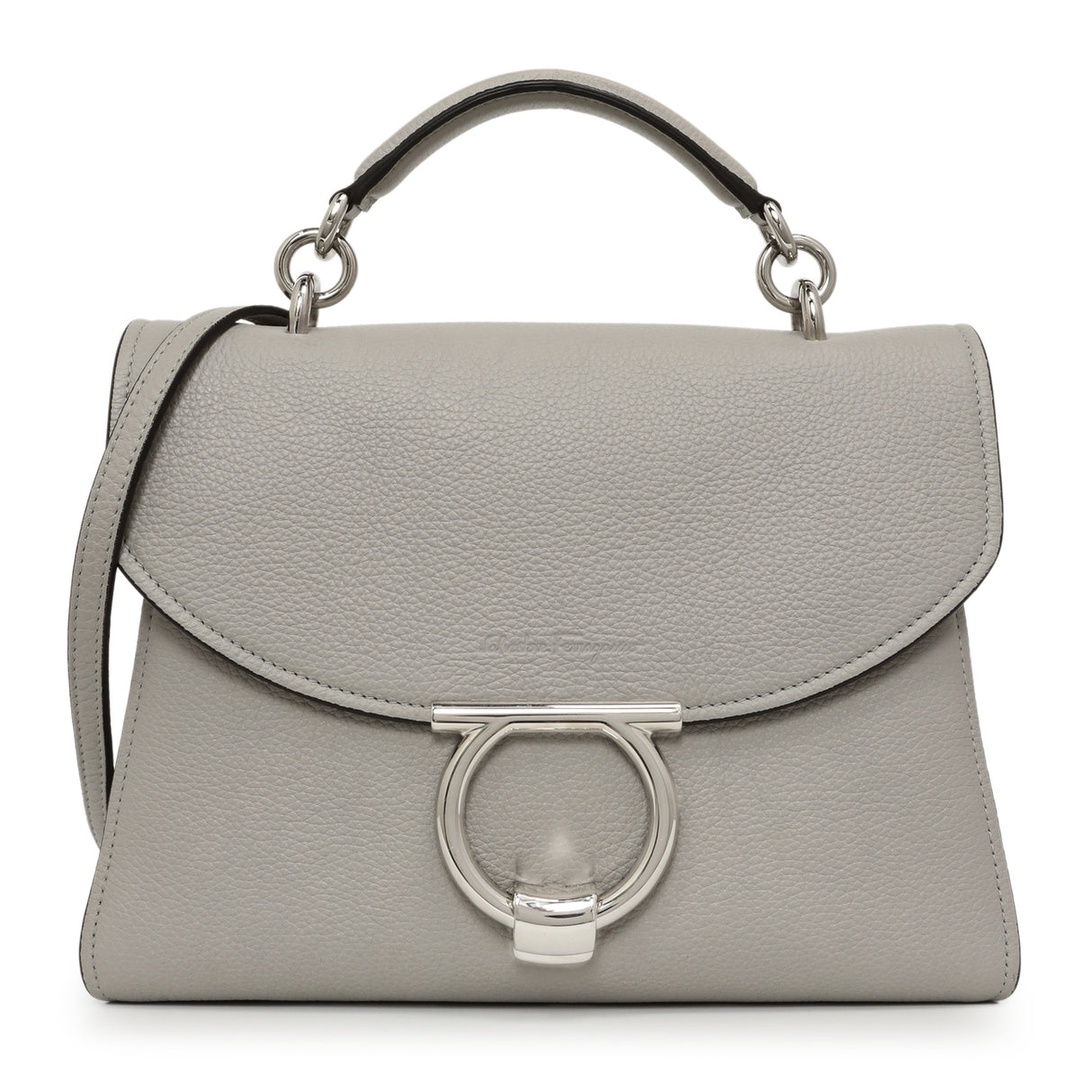 Salvatore Ferragamo Grey Calfskin Small Margot Top Handle Handbags Salvatore Ferragamo