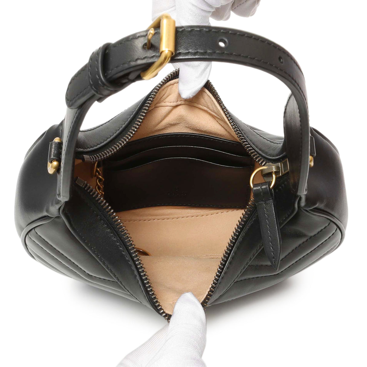 Gucci Black Calfskin Matelasse Chevron Mini GG Marmont Half Moon Hobo Handbags Gucci