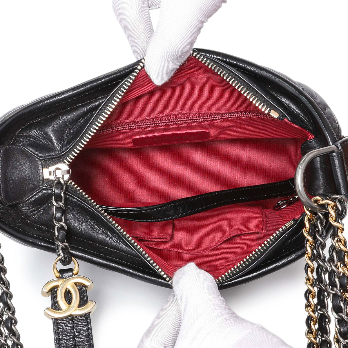 Chanel Black Aged Calfskin Chevron Quilted Small Gabrielle Hobo Handbags Chanel