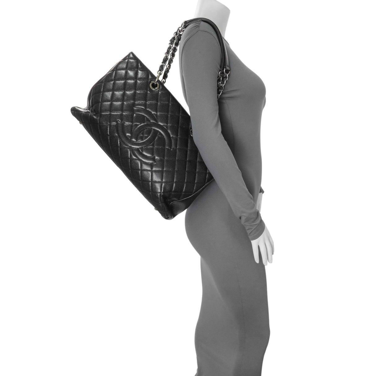 Chanel Black Quilted Caviar XL Grand Shopping Tote GST Handbags Chanel