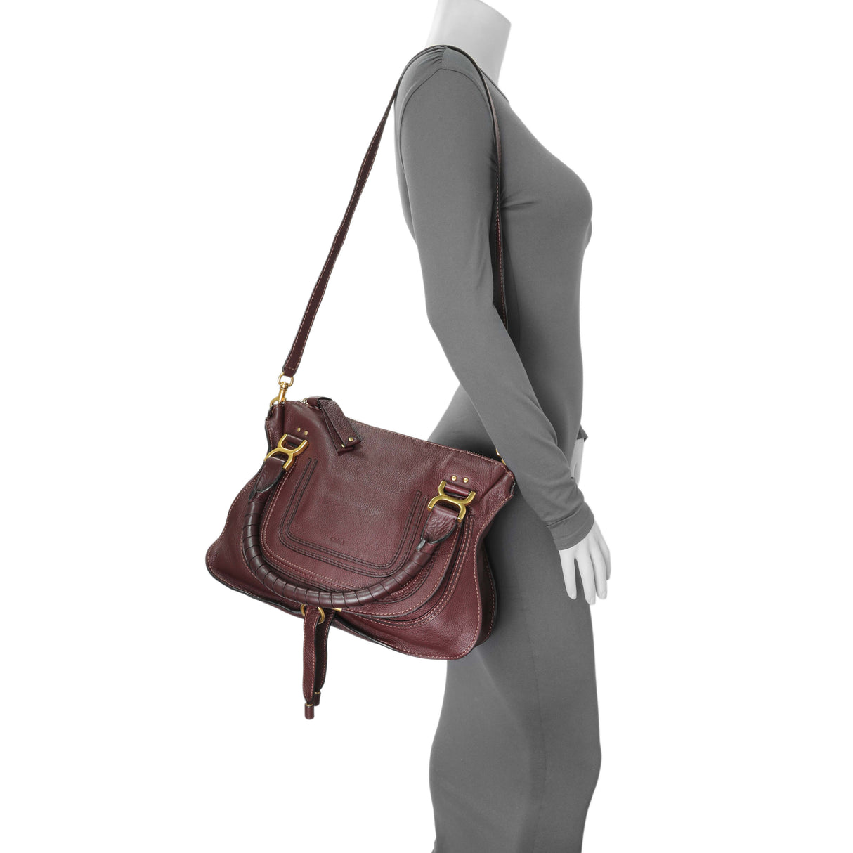 Chloe Burgandy Calfskin Medium Marcie Satchel Handbags Chloe