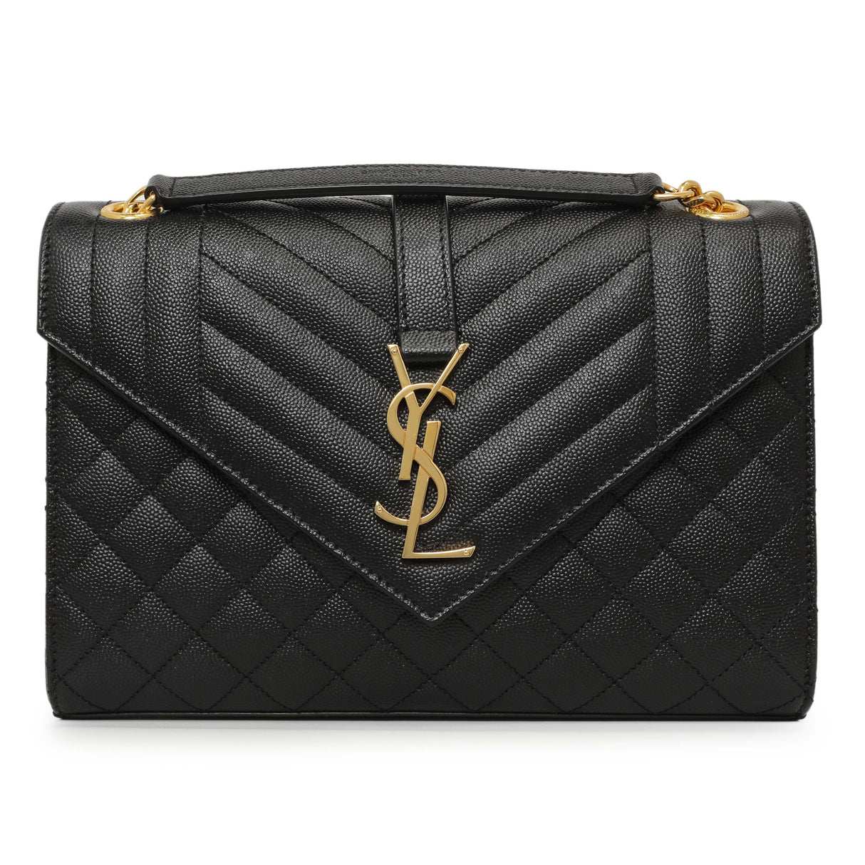 Saint Laurent Black Grain De Poudre Matelasse Chevron Medium Triquilt Monogram Satchel Handbags Saint Laurent