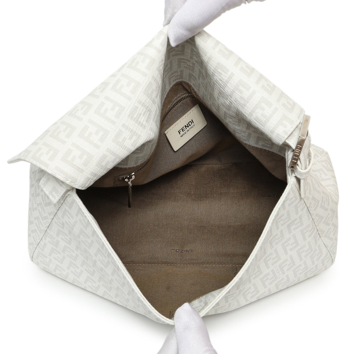 Fendi White Zucchino Mama Baguette Handbags Fendi