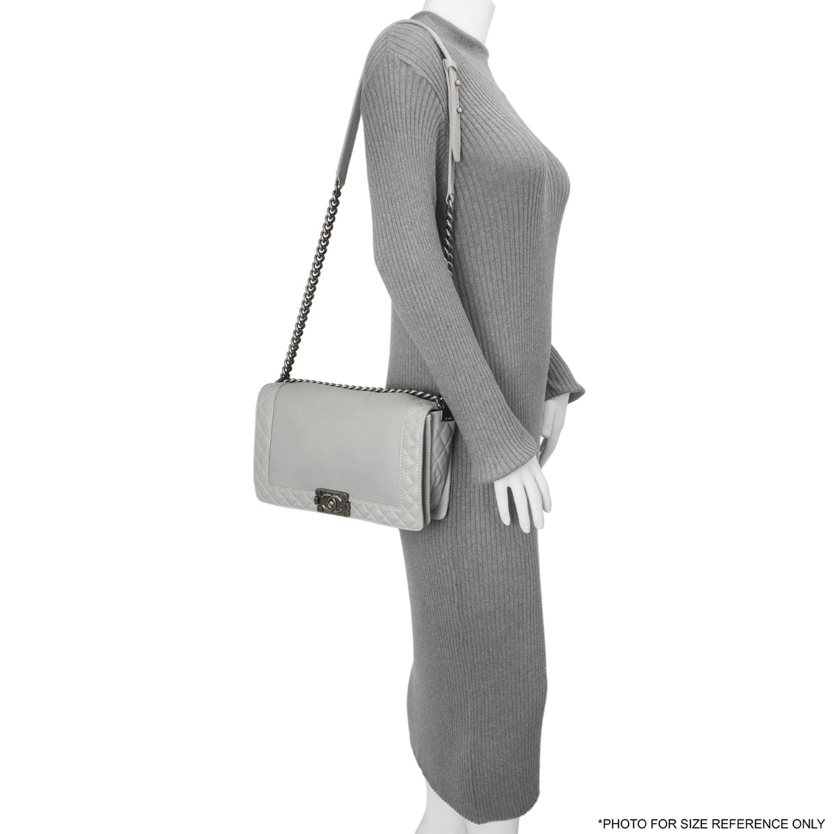 Chanel Grey Calfskin New Medium Boy Reverso Flap Handbags Chanel