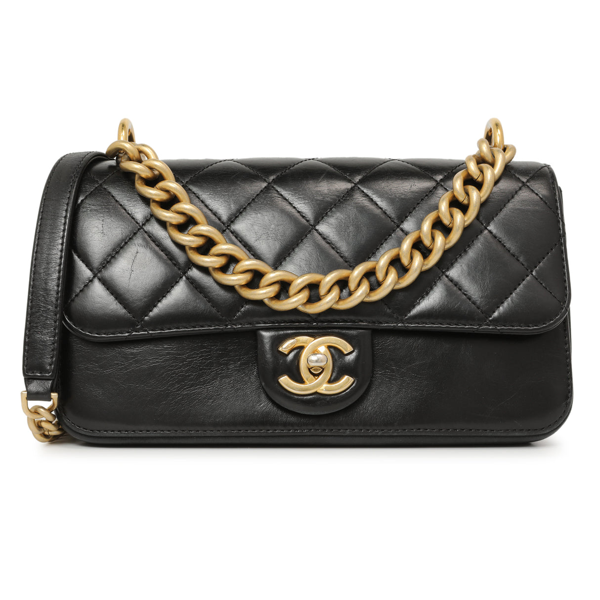 Chanel Black Calfskin Quilted Small Straight Lined Flap Handbags Chanel