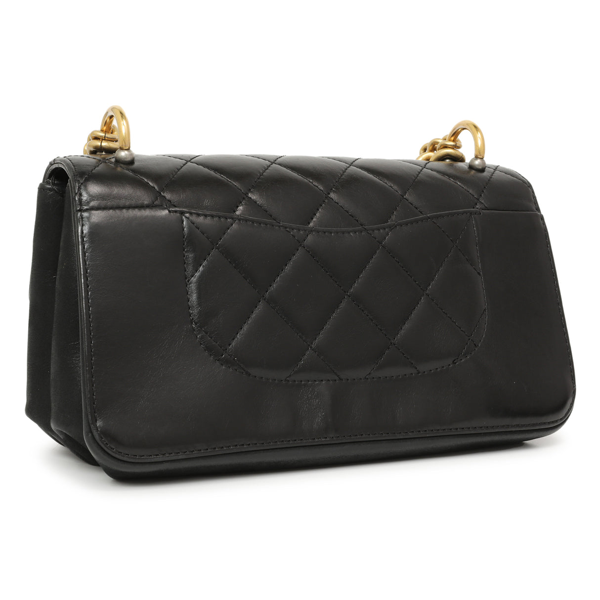 Chanel Black Calfskin Quilted Small Straight Lined Flap Handbags Chanel