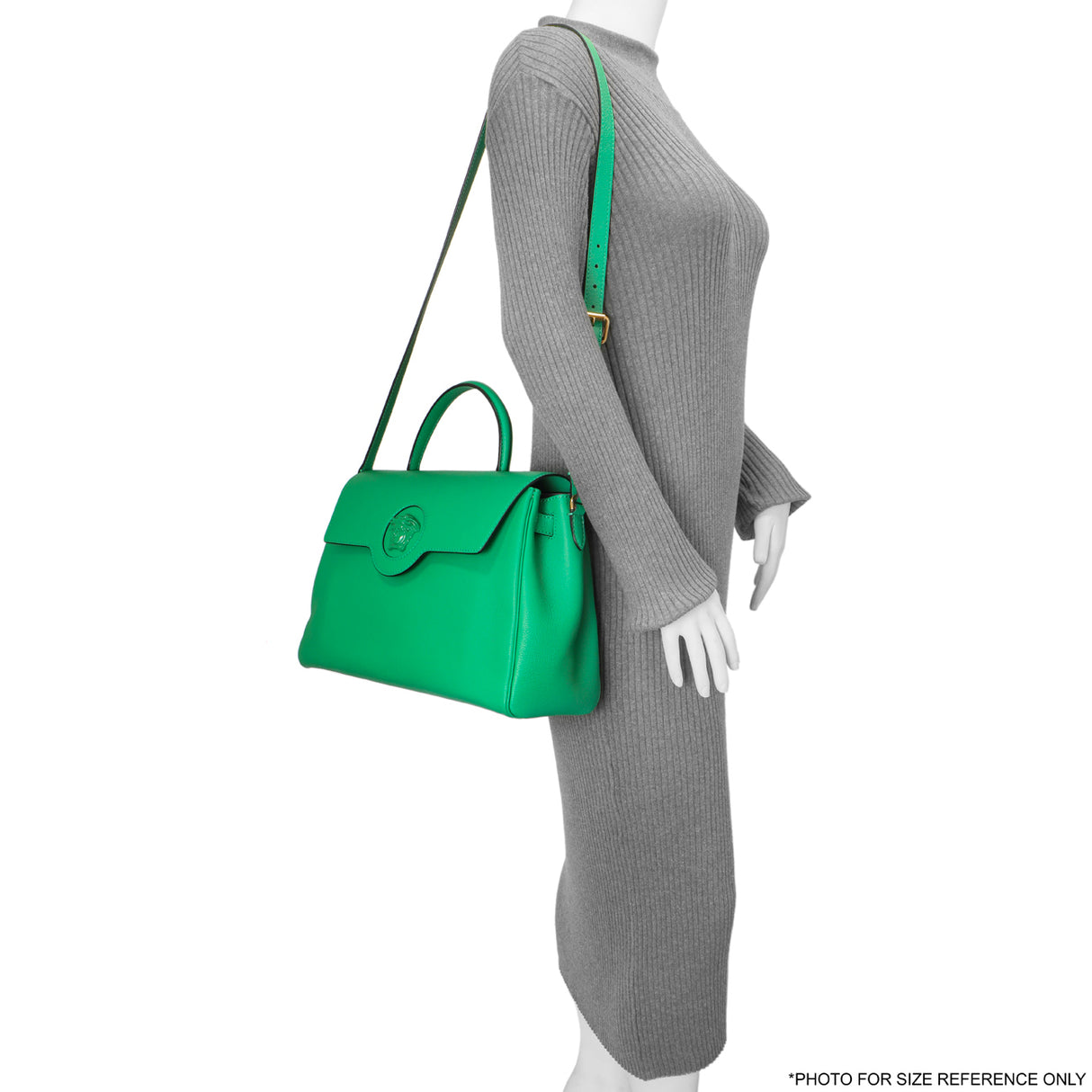 Versace Green Calfskin Large La Medusa Top Handle Handbags Versace