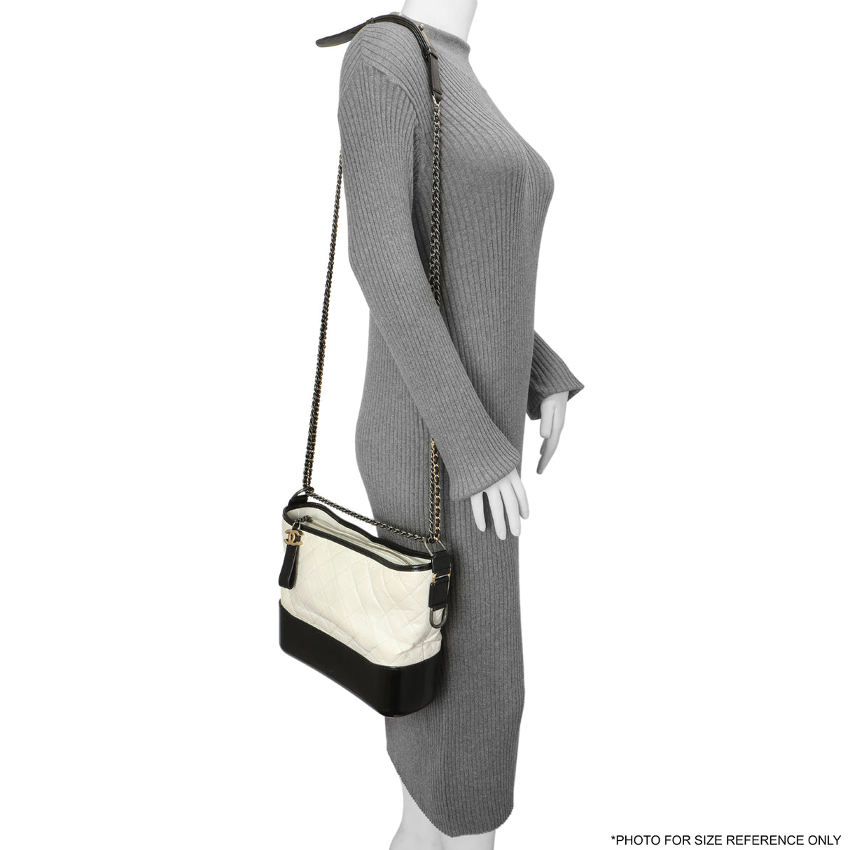 Chanel White Black Aged Calfskin Medium Gabrielle Hobo Handbags Chanel