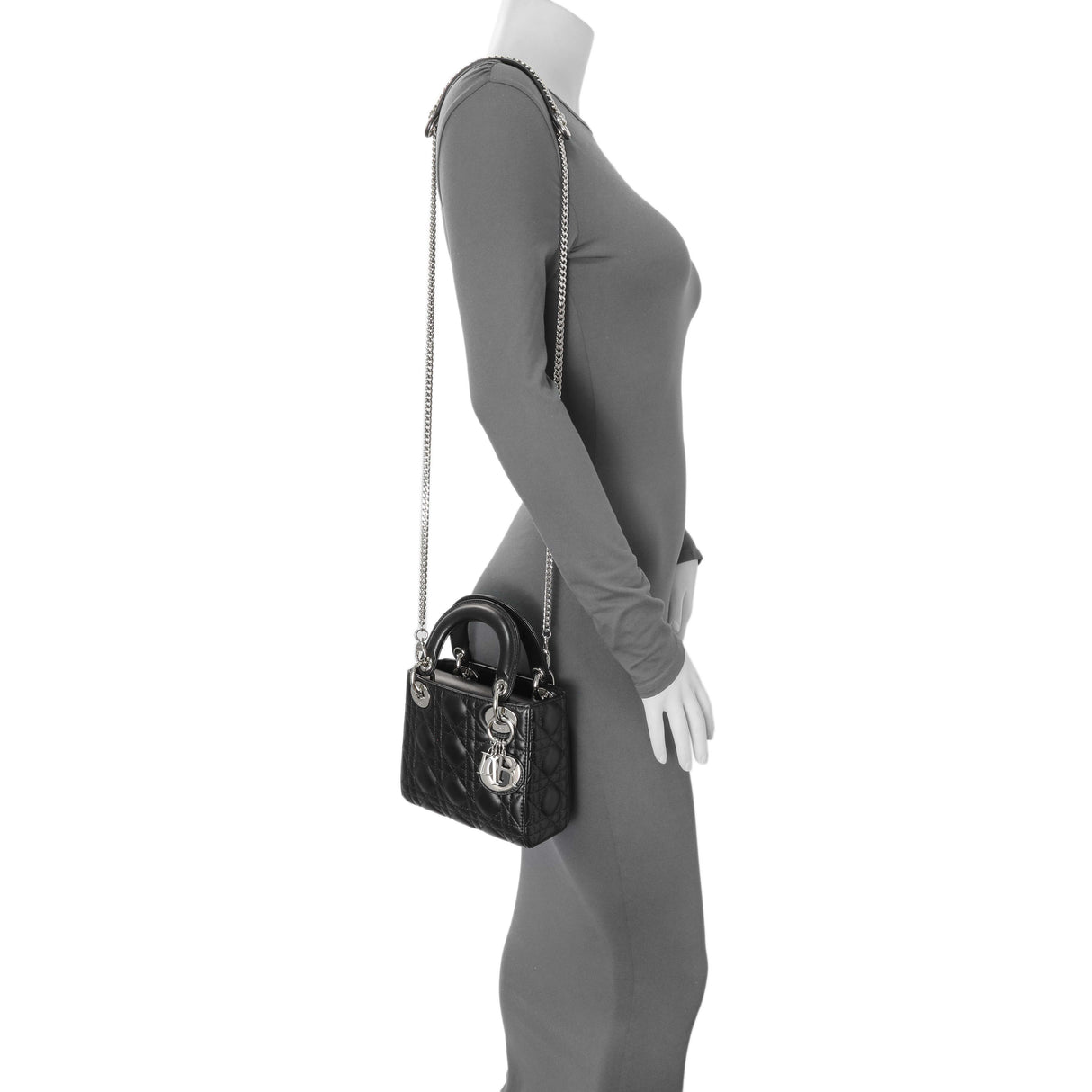 Christian Dior Black Lambskin Cannage Mini Lady Dior Handbags Christian Dior