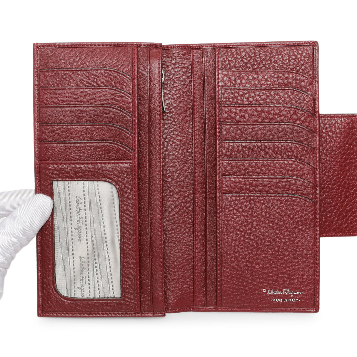 Salvatore Ferragamo Burgundy Calfskin Gancini Flap Wallet Accessories Salvatore Ferragamo