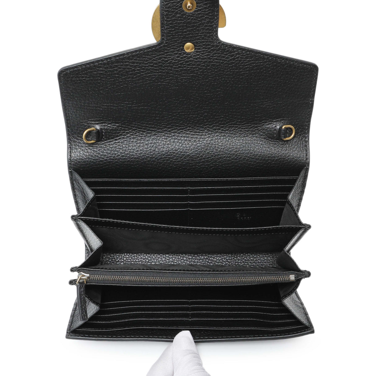 Gucci Black Calfskin GG Marmont Chain Wallet Handbags Gucci