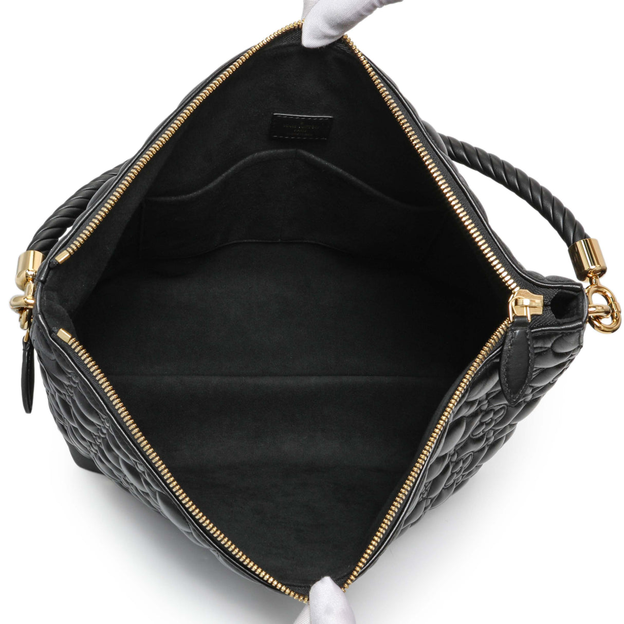 Louis Vuitton Black Lambskin Quilted Flowers Triangle Softy Handbags Louis Vuitton