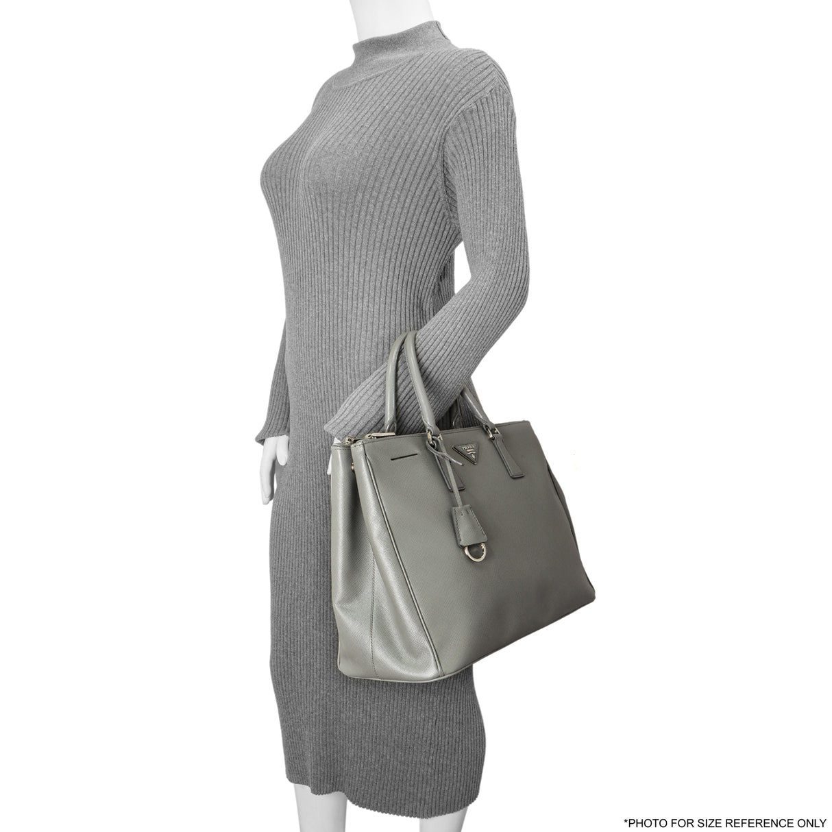 Prada Grey Saffiano Large Galleria Double Zip Tote Handbags Prada