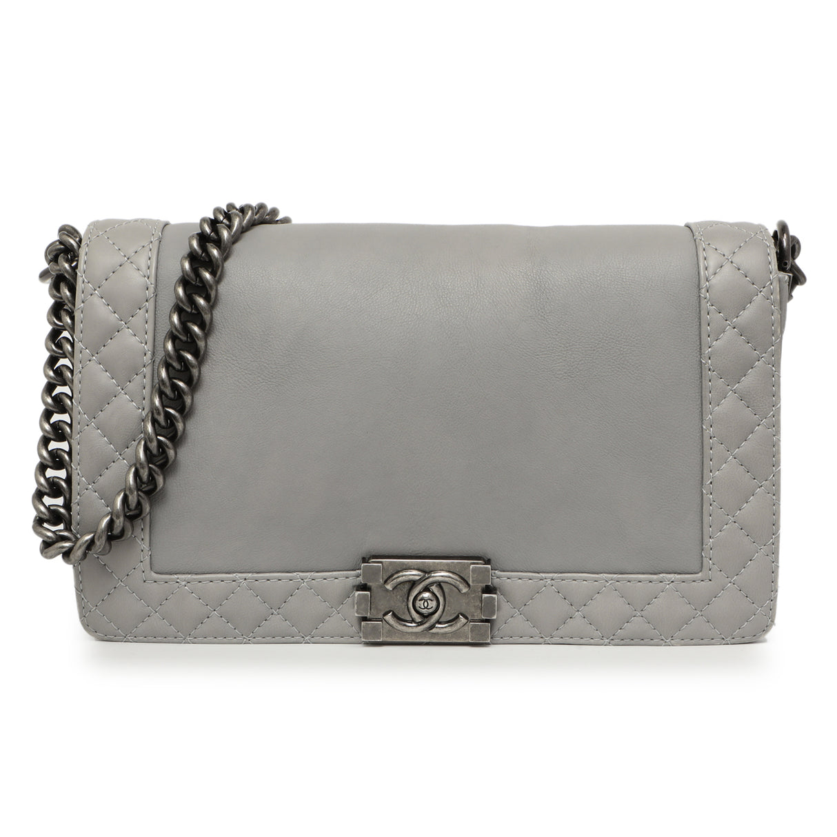 Chanel Grey Calfskin New Medium Boy Reverso Flap Handbags Chanel