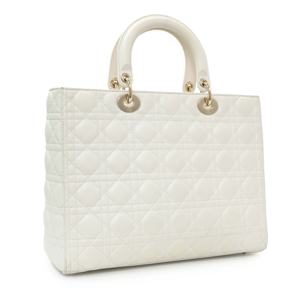 Christian Dior White Lambskin Cannage Large Lady Dior Handbags Christian Dior