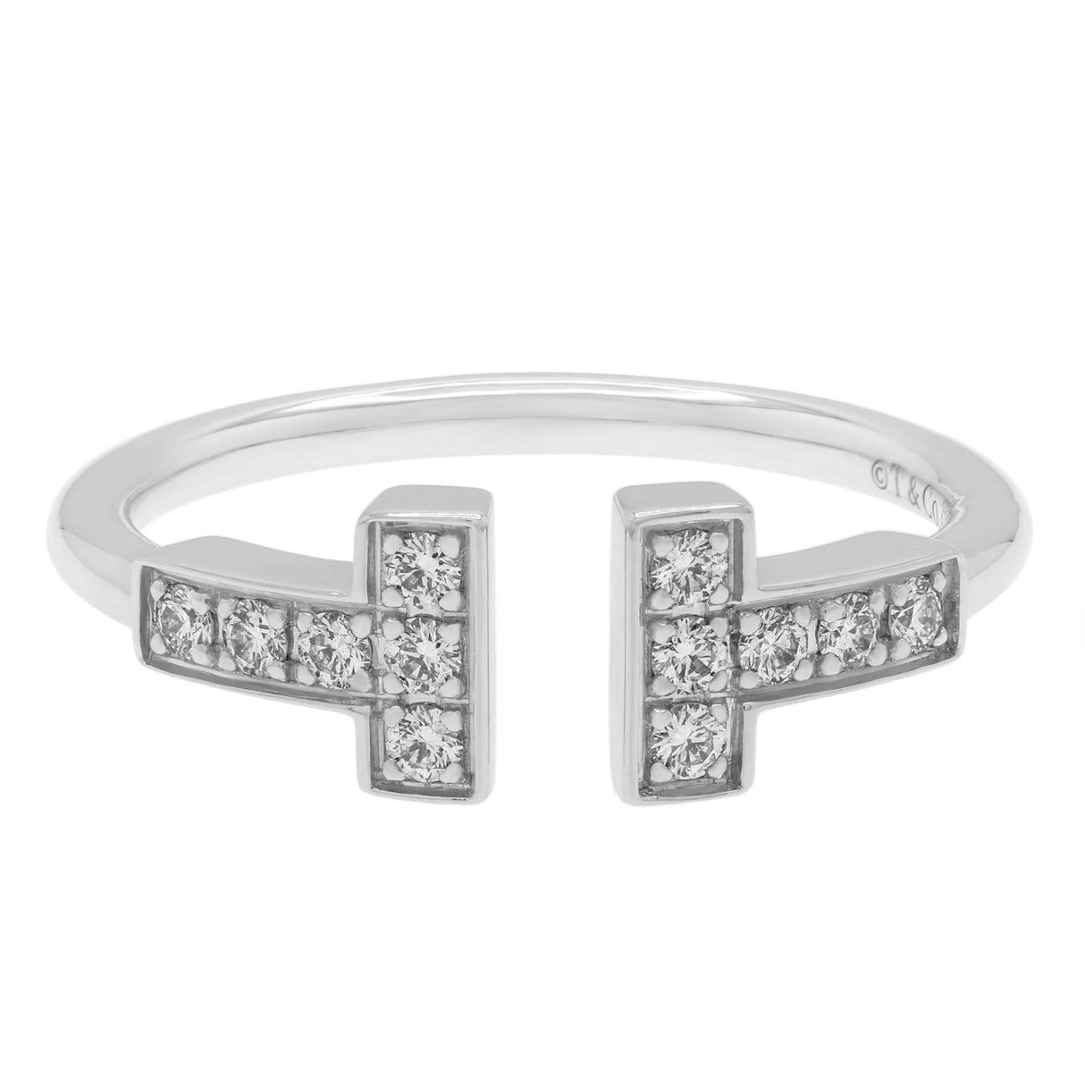 Tiffany & Co. 18K White Gold Diamond T Wire Ring Designer Jewellery Tiffany and Co