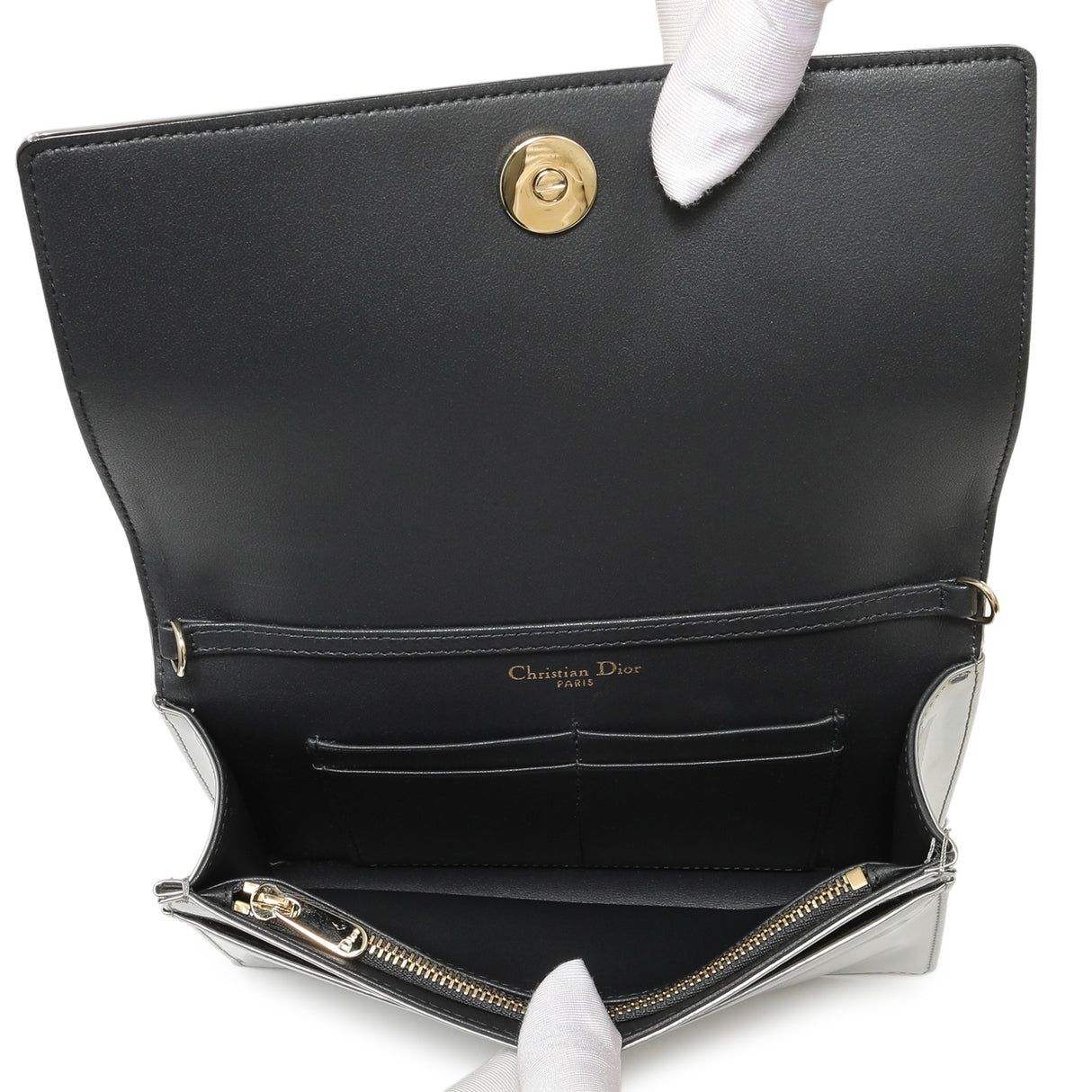 Christian Dior Silver Patent Micro-Cannage Diorama Wallet on Chain Handbags Christian Dior