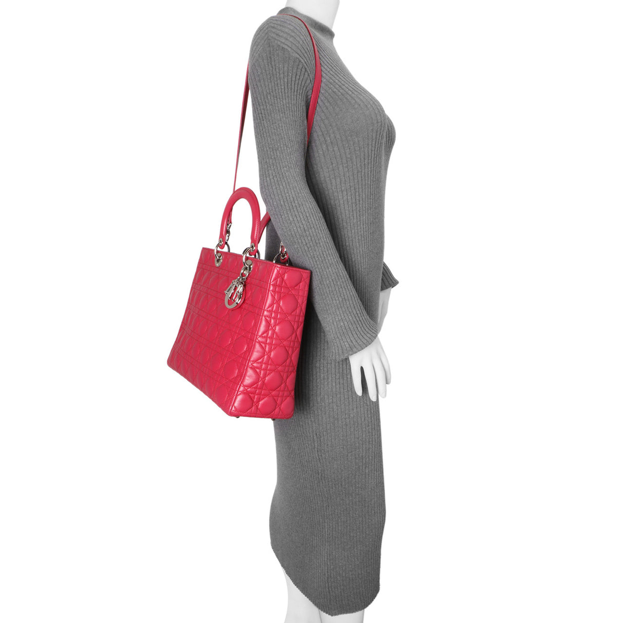 Christian Dior Fuchsia Lambskin Cannage Large Lady Dior Handbags Christian Dior