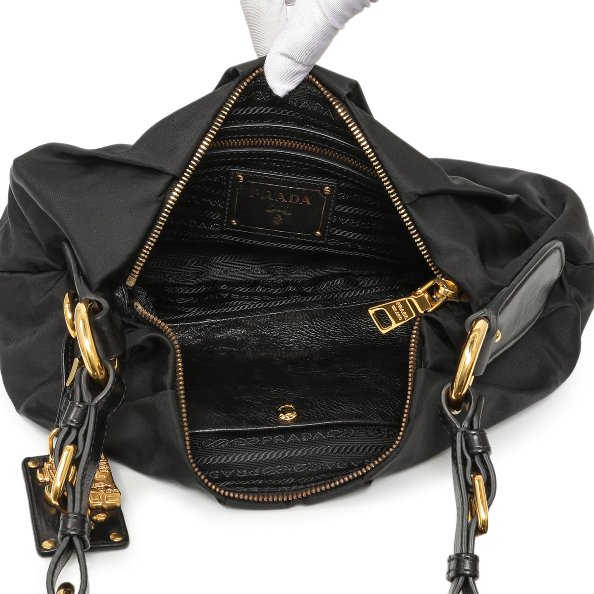Prada Black Nylon Pleated Hobo Handbags Prada