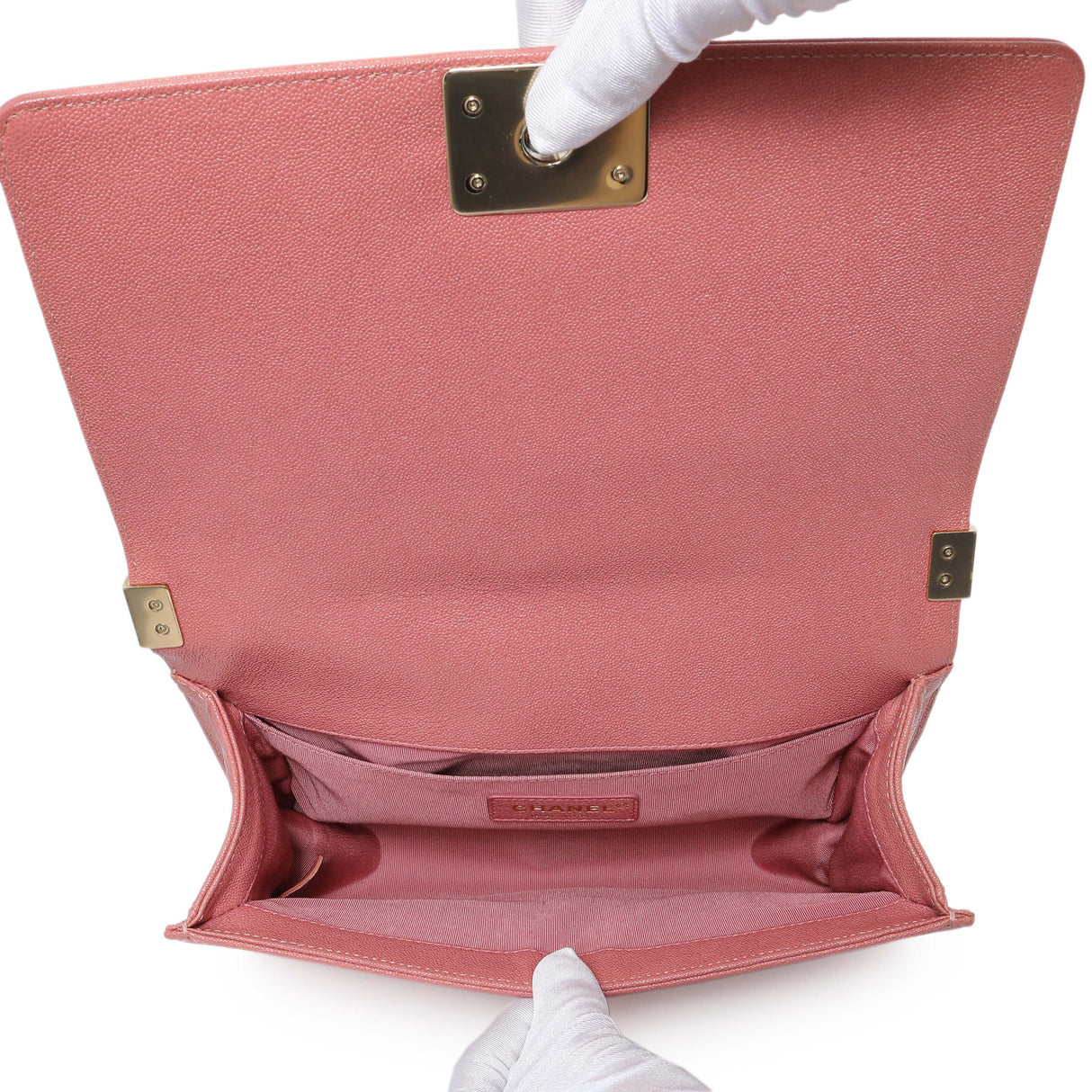 Chanel Blush Chevron Quilted Caviar New Medium Boy Flap