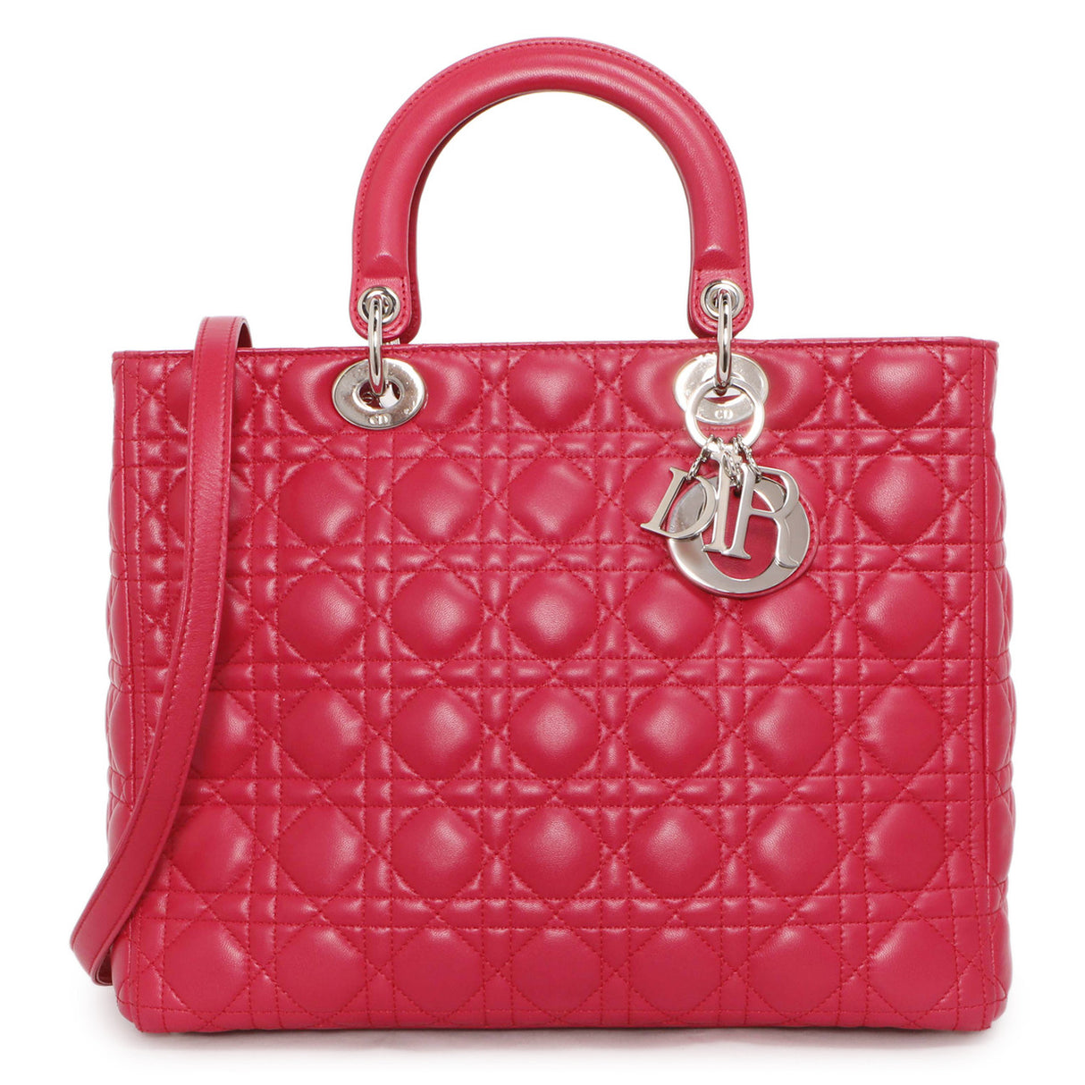 Christian Dior Fuchsia Lambskin Cannage Large Lady Dior Handbags Christian Dior