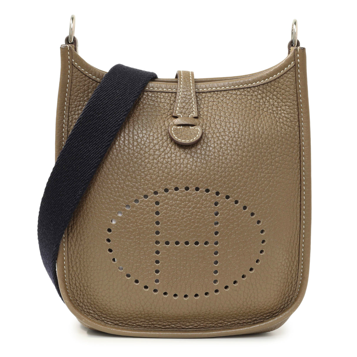 Hermes Etoupe Bleu Indigo Clemence Evelyne TPM Handbags Hermes