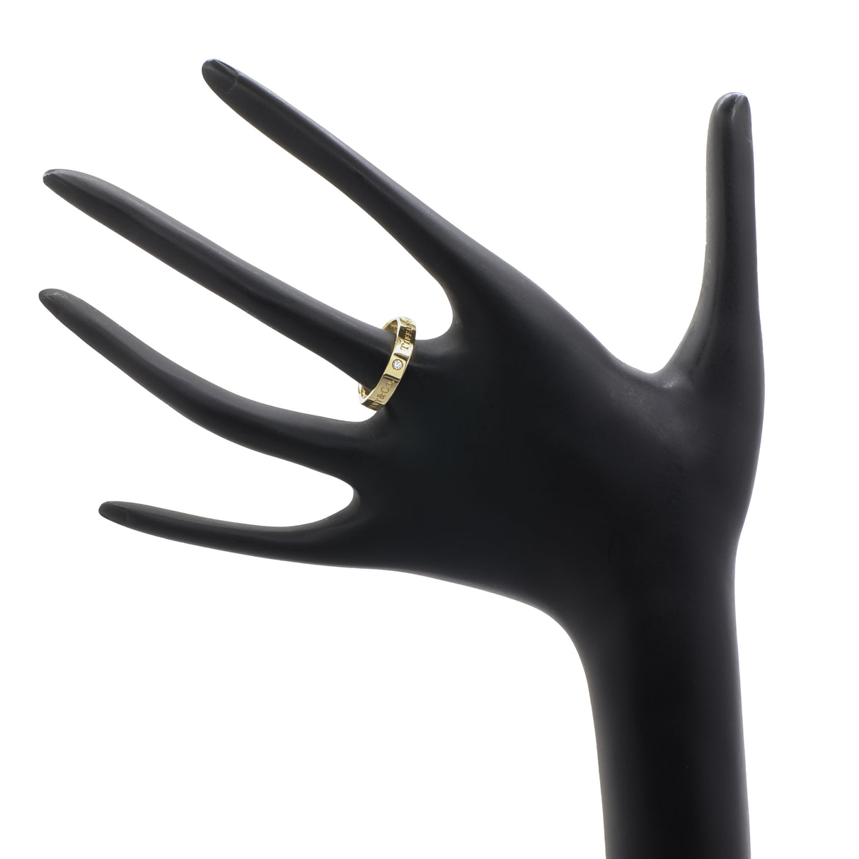 Tiffany & Co 18K Yellow Gold Diamond 4mm T&Co Band Ring Designer Jewellery Tiffany and Co