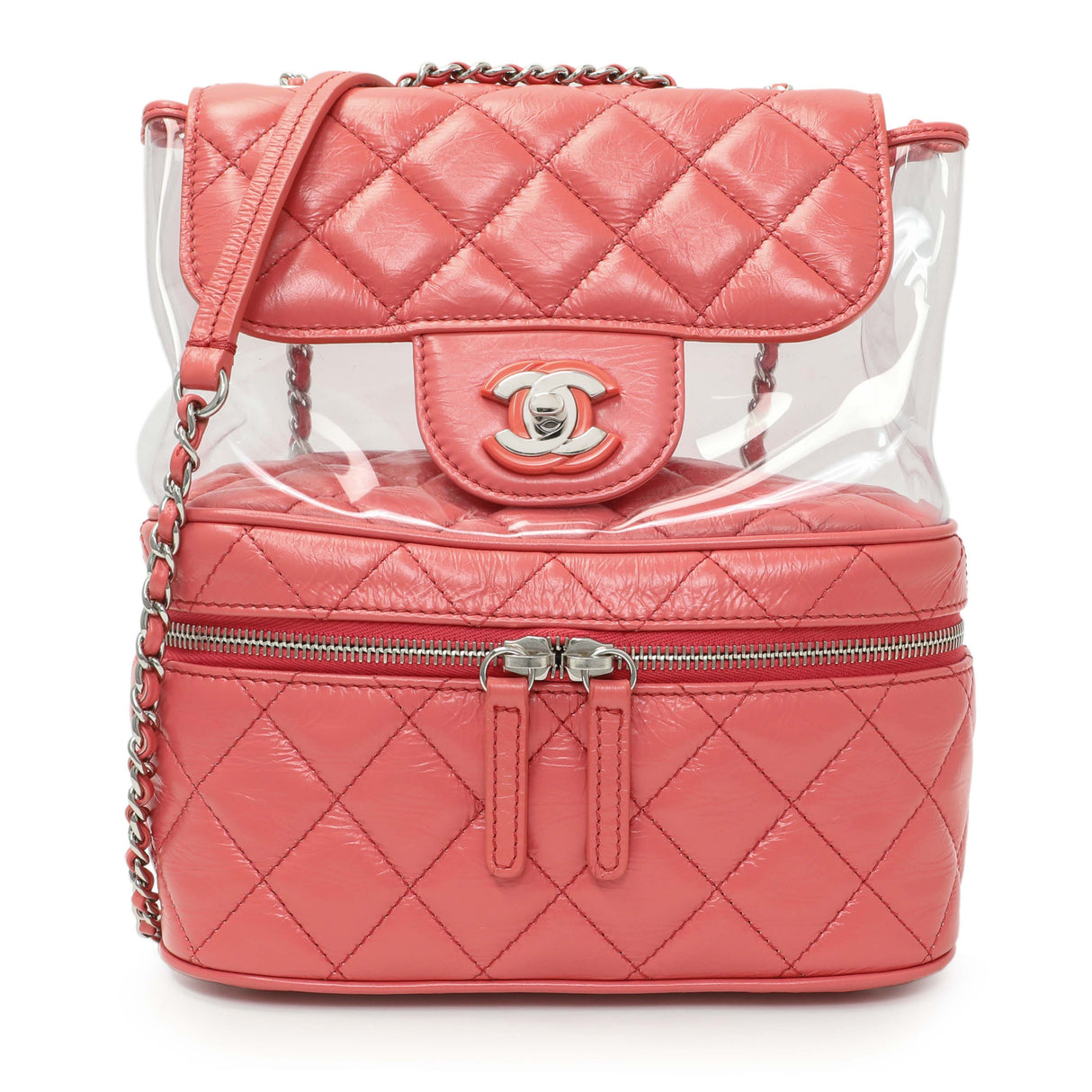 Chanel Pink Crumpled Calfskin PVC Quilted Aquarium Backpack Handbags Chanel