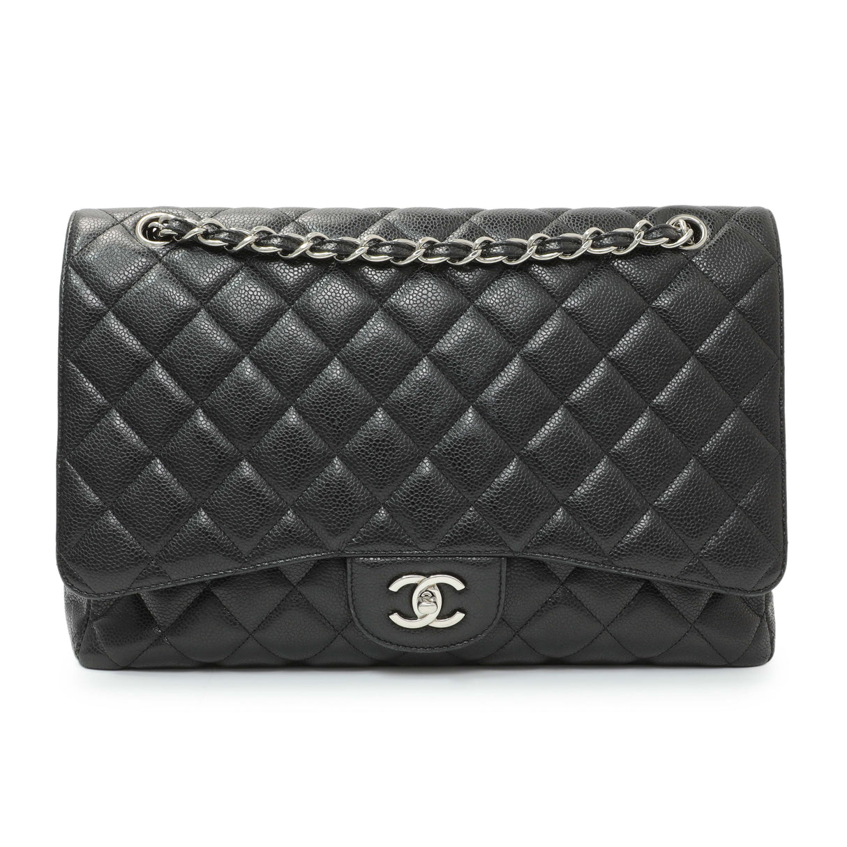Chanel Black Quilted Caviar Maxi Single Flap Handbags Chanel