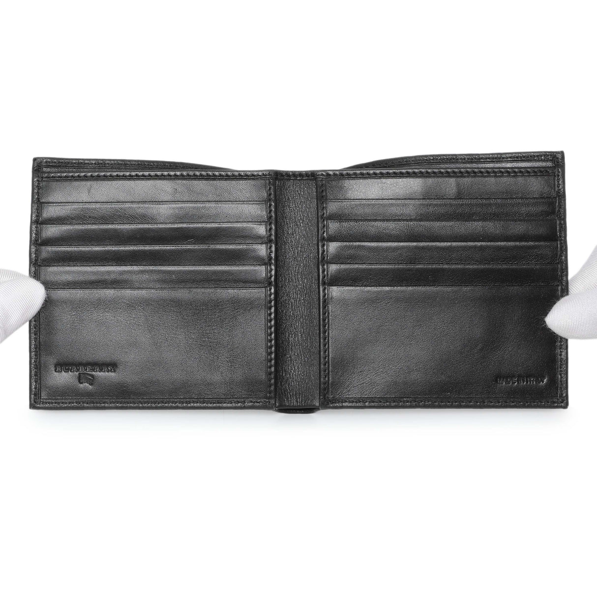 Burberry Black Embossed Check Leather Bifold Wallet Accessories Burberry
