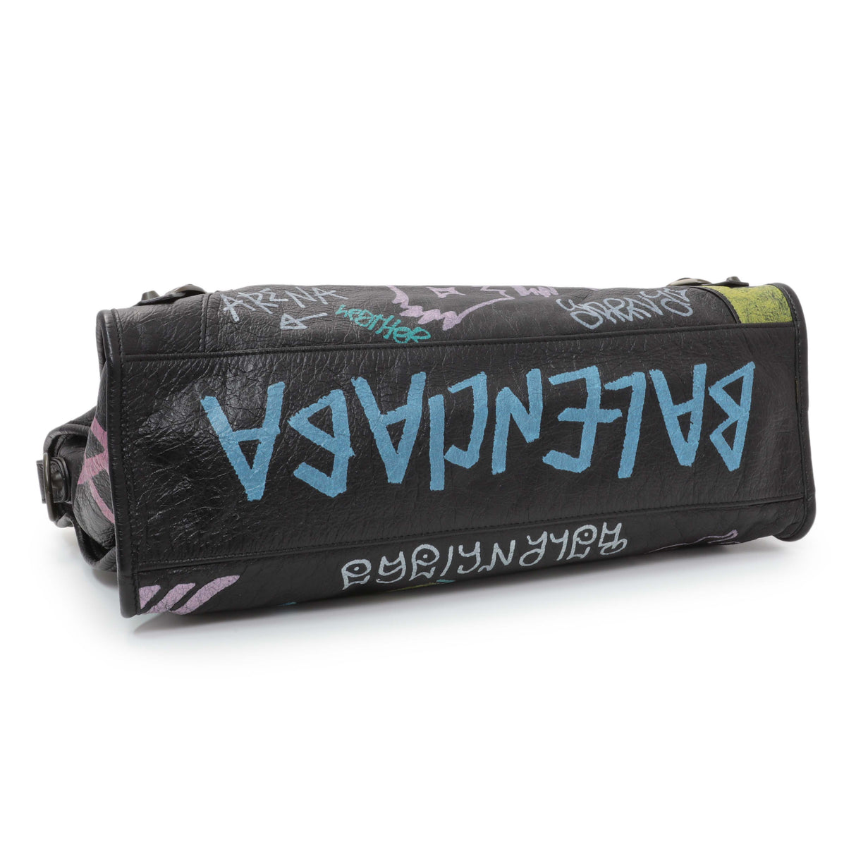 Balenciaga Black Agneau Graffiti All Over Classic Hardware City Handbags Balenciaga