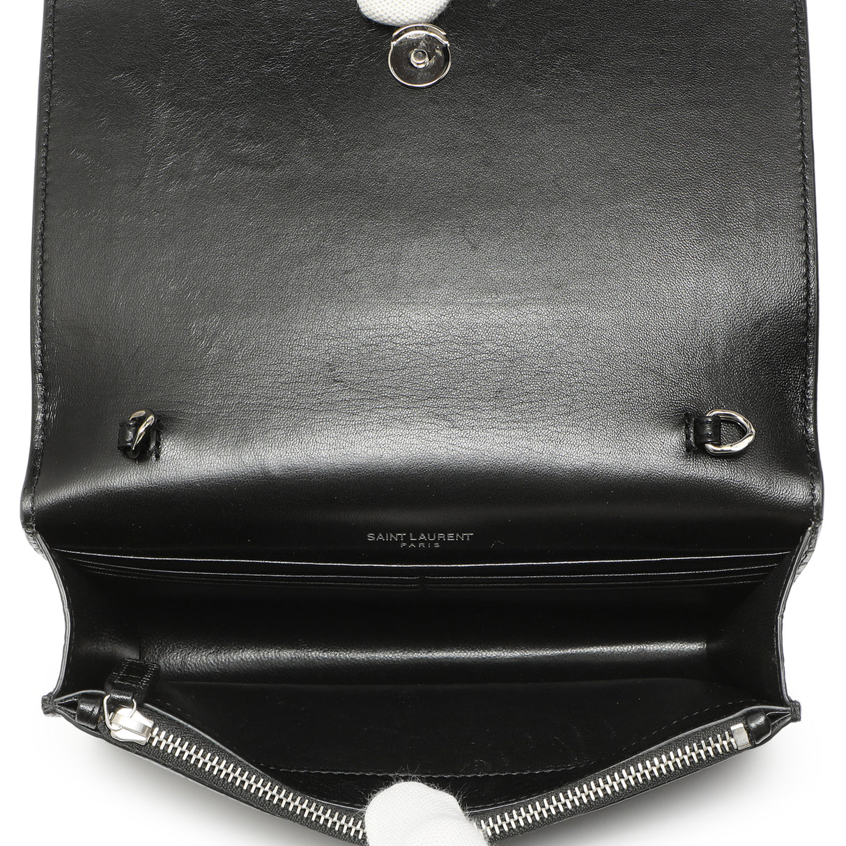 Saint Laurent Black Crocodile Embossed Calfskin Kate Monogram Tassel Chain Wallet Handbags Saint Laurent