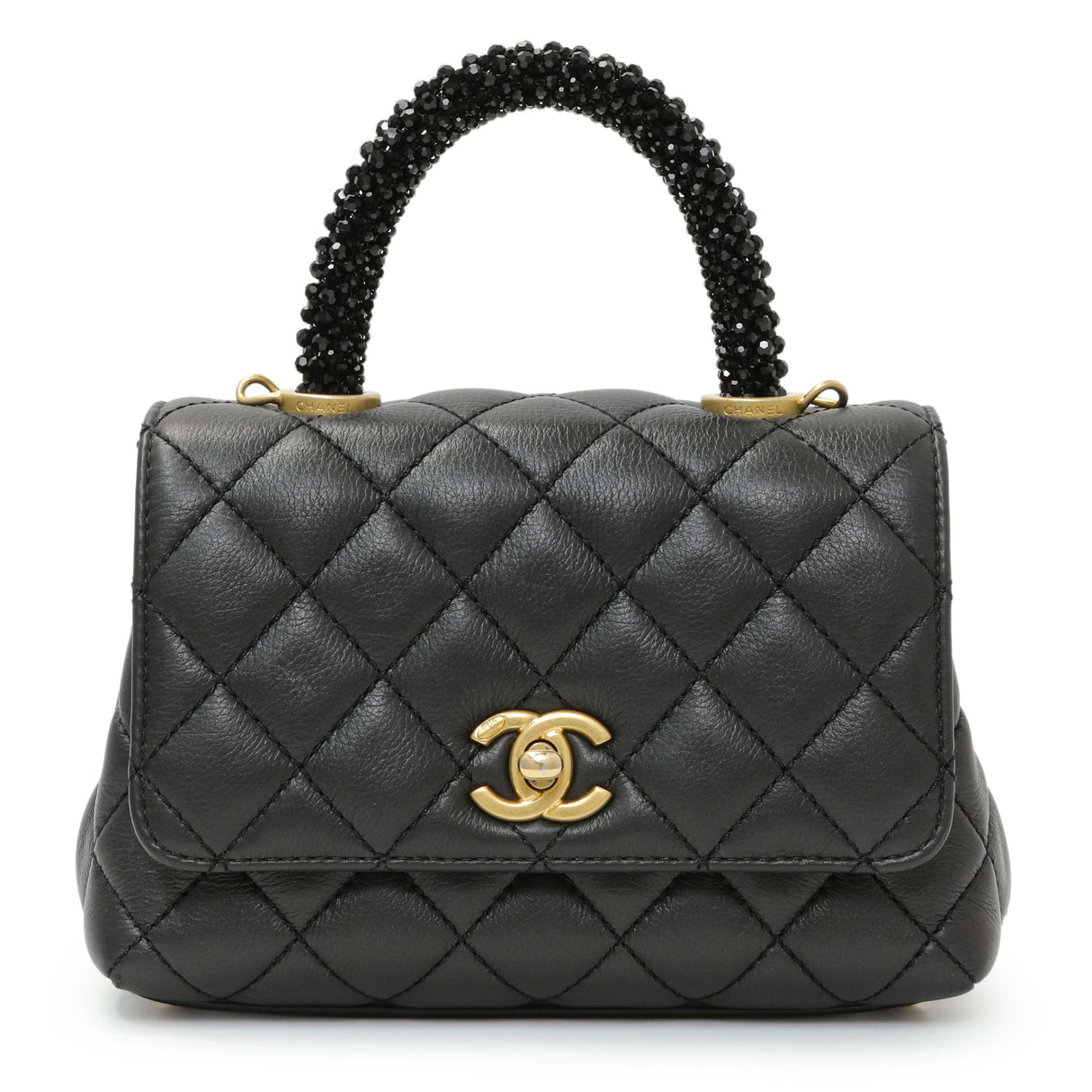 Chanel Black Quilted Goatskin Extra Mini Coco Handle Flap Handbags Chanel