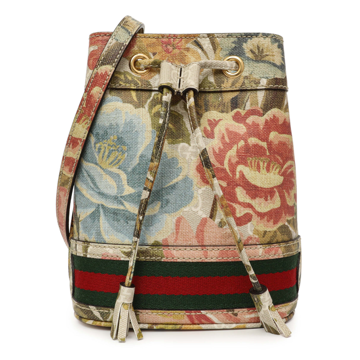 Gucci GG Supreme Monogram Water Flora Web Mini Ophidia Bucket Bag Handbags Gucci