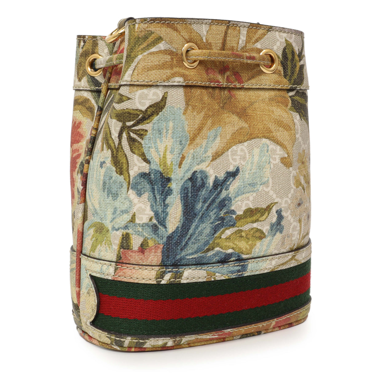 Gucci GG Supreme Monogram Water Flora Web Mini Ophidia Bucket Bag Handbags Gucci
