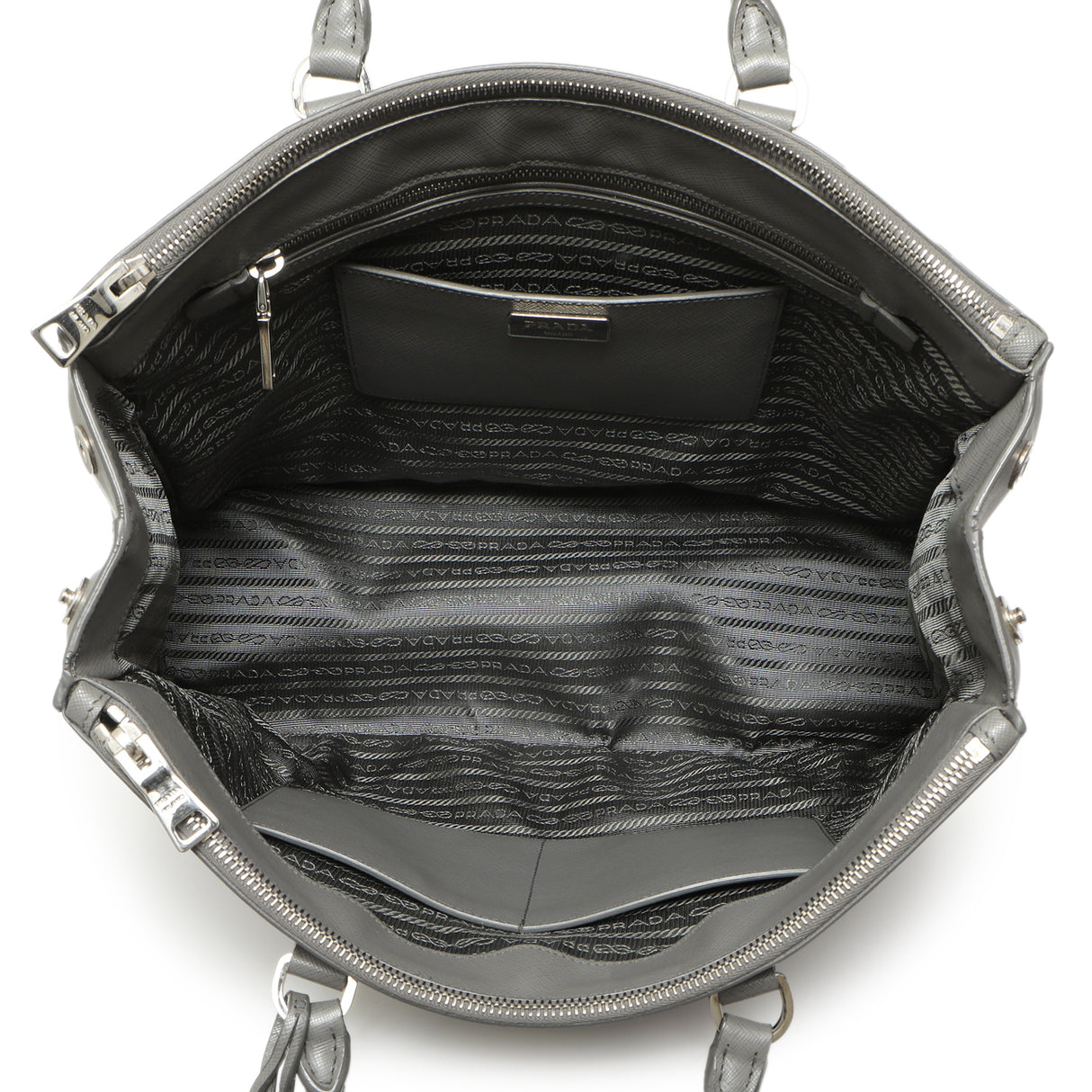 Prada Grey Saffiano Large Galleria Double Zip Tote Handbags Prada