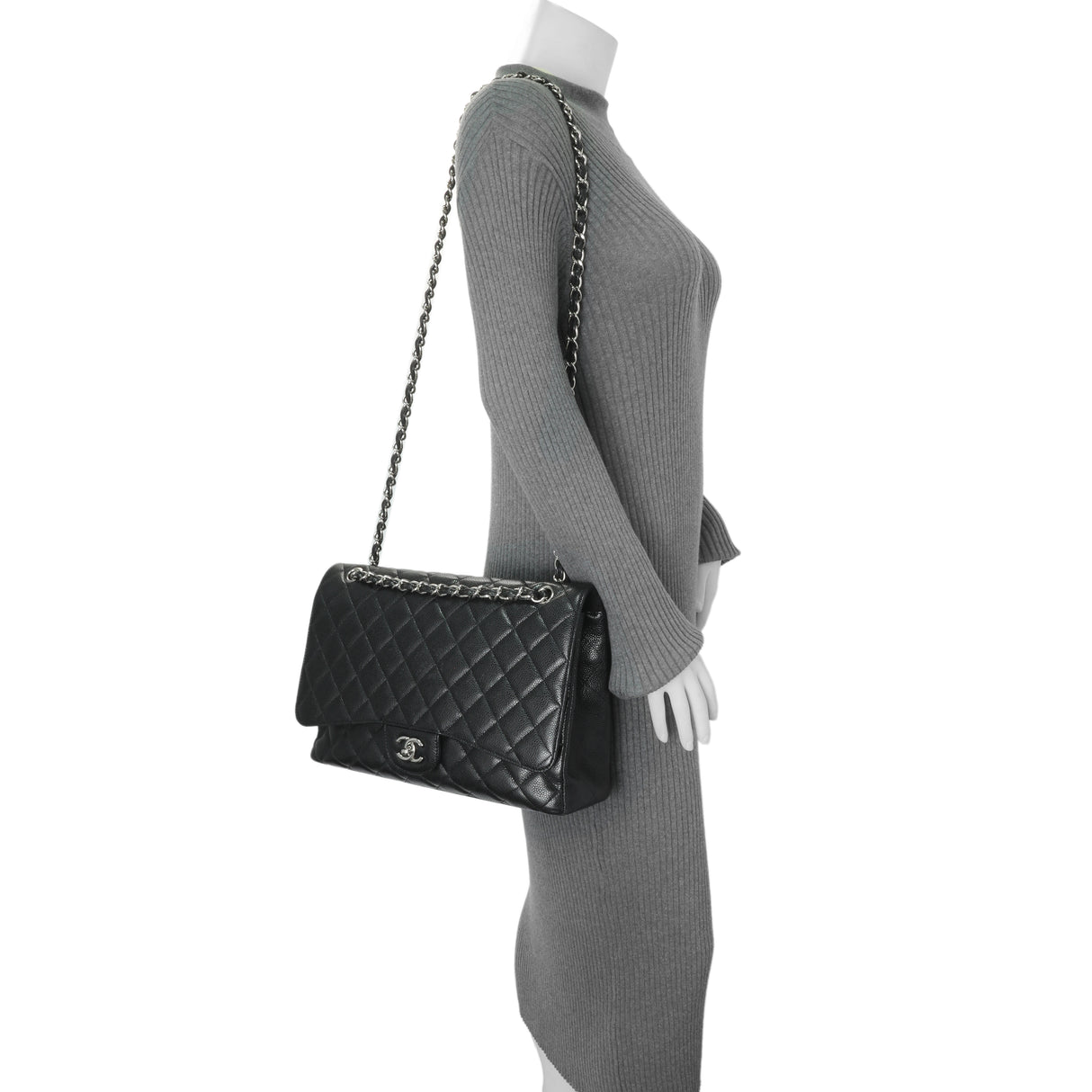 Chanel Black Quilted Caviar Maxi Single Flap Handbags Chanel