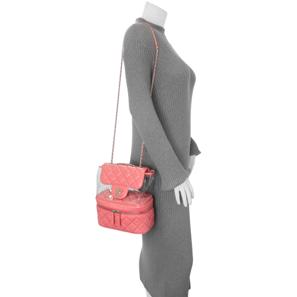 Chanel Pink Crumpled Calfskin PVC Quilted Aquarium Backpack Handbags Chanel