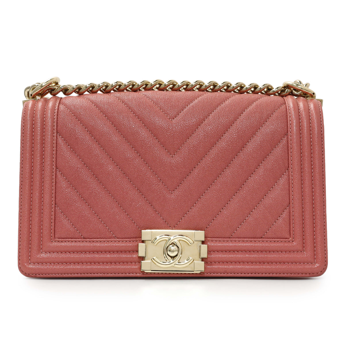 Chanel Blush Chevron Quilted Caviar New Medium Boy Flap