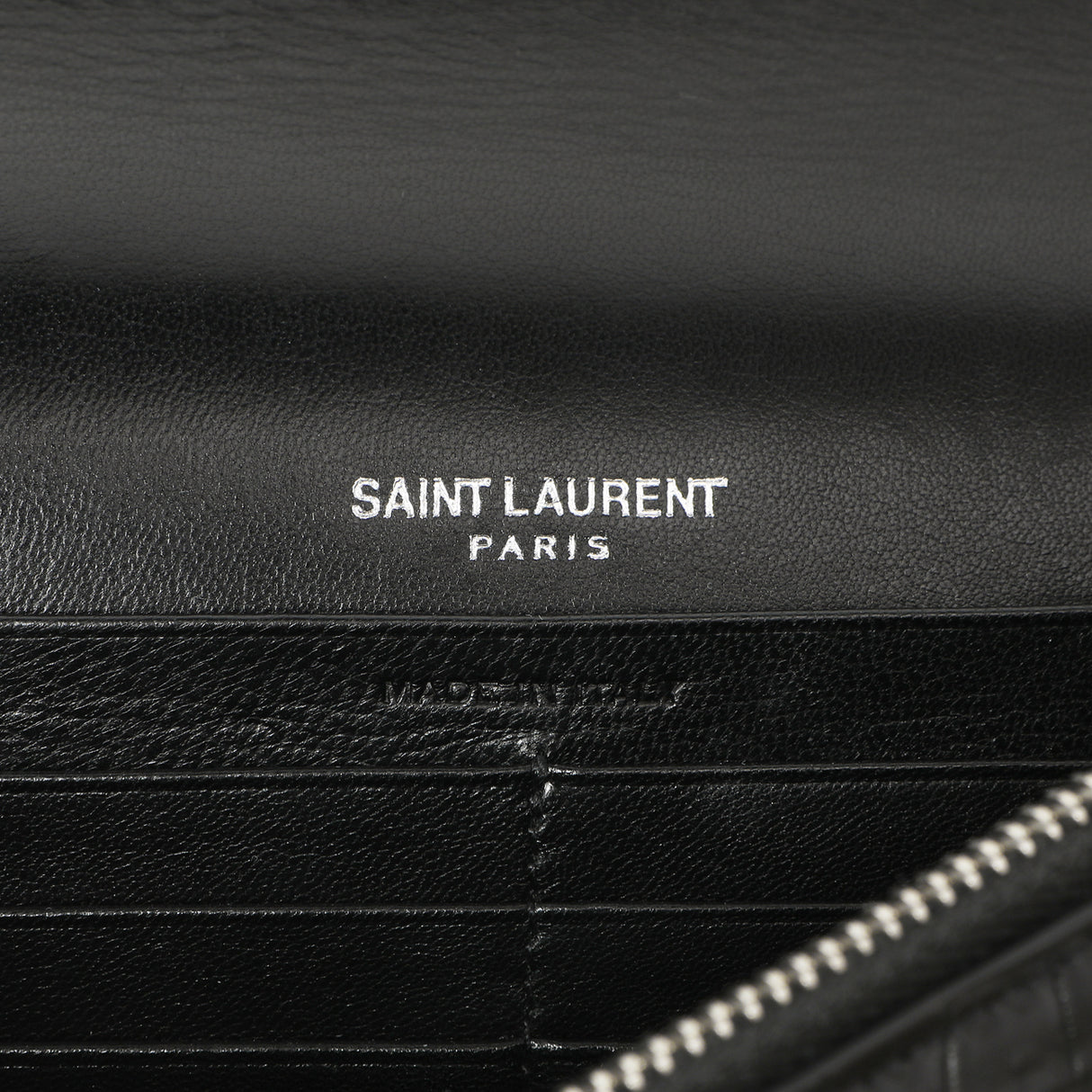 Saint Laurent Black Crocodile Embossed Calfskin Kate Monogram Tassel Chain Wallet Handbags Saint Laurent